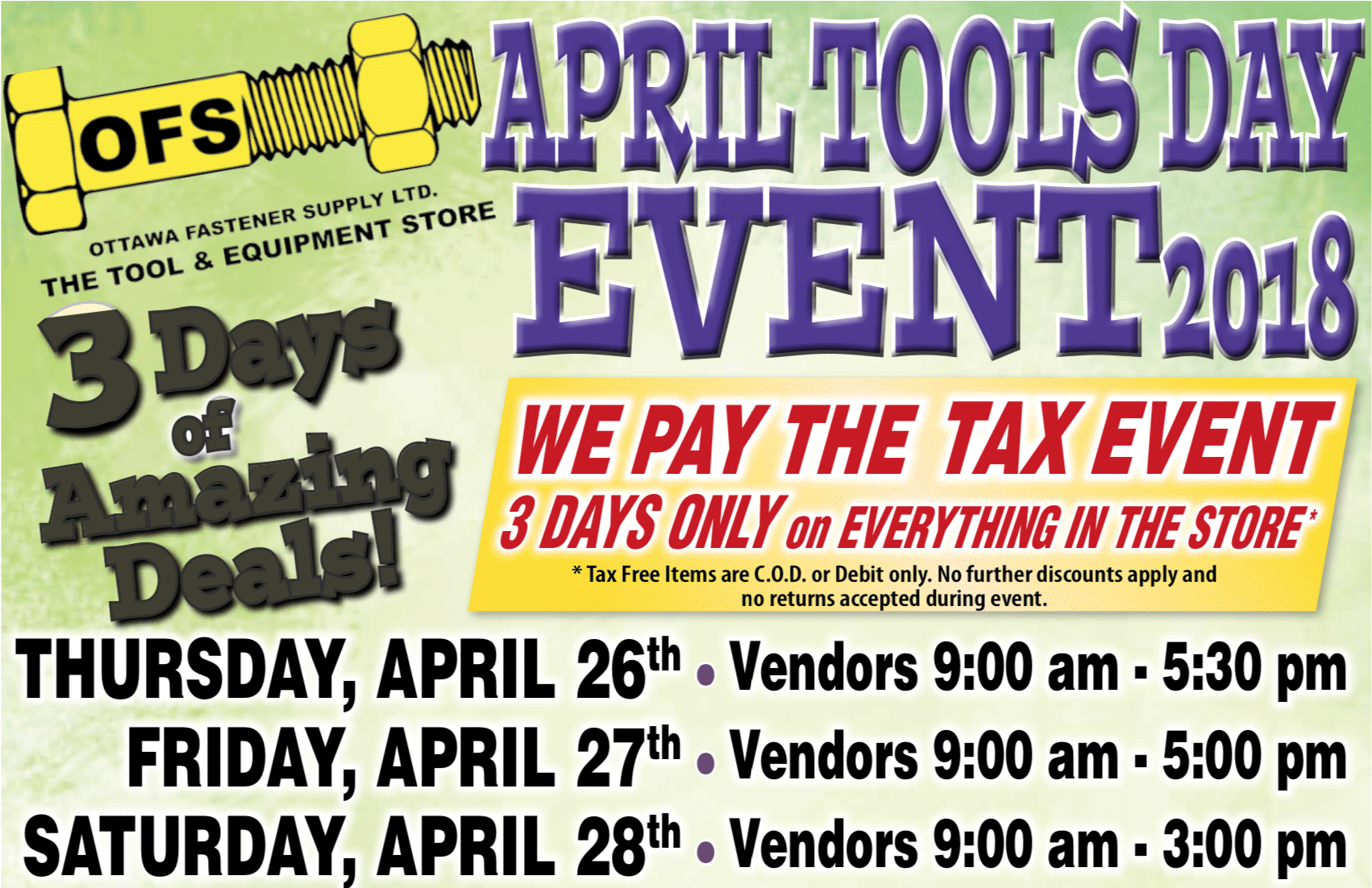 2018 April Tools Day Event Press Release OFS Ottawa Fastener Supply